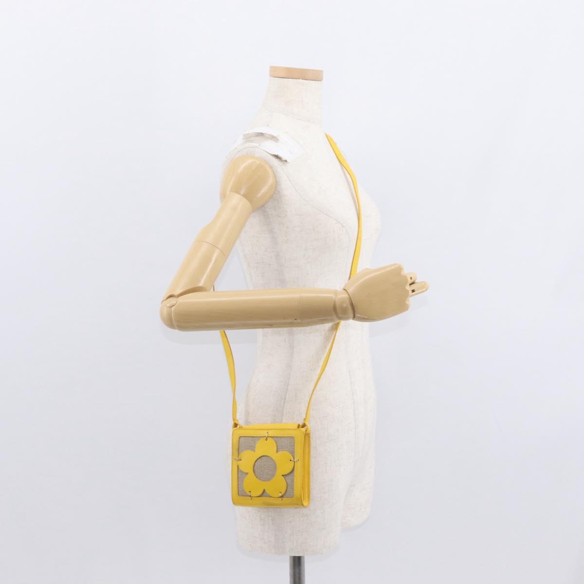 CELINE Shoulder Bag Leather Yellow Silver Auth 159741