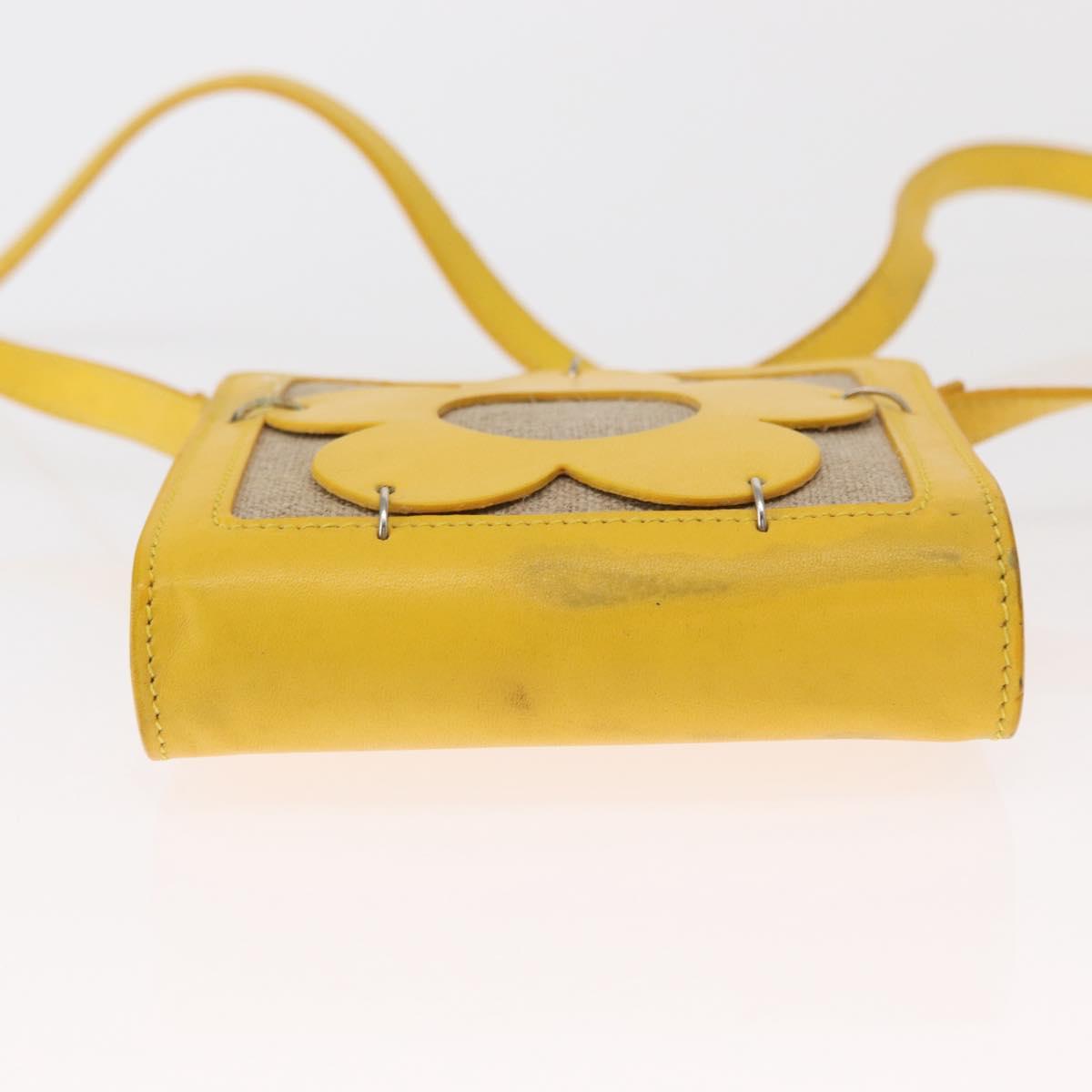 CELINE Shoulder Bag Leather Yellow Silver Auth 159741