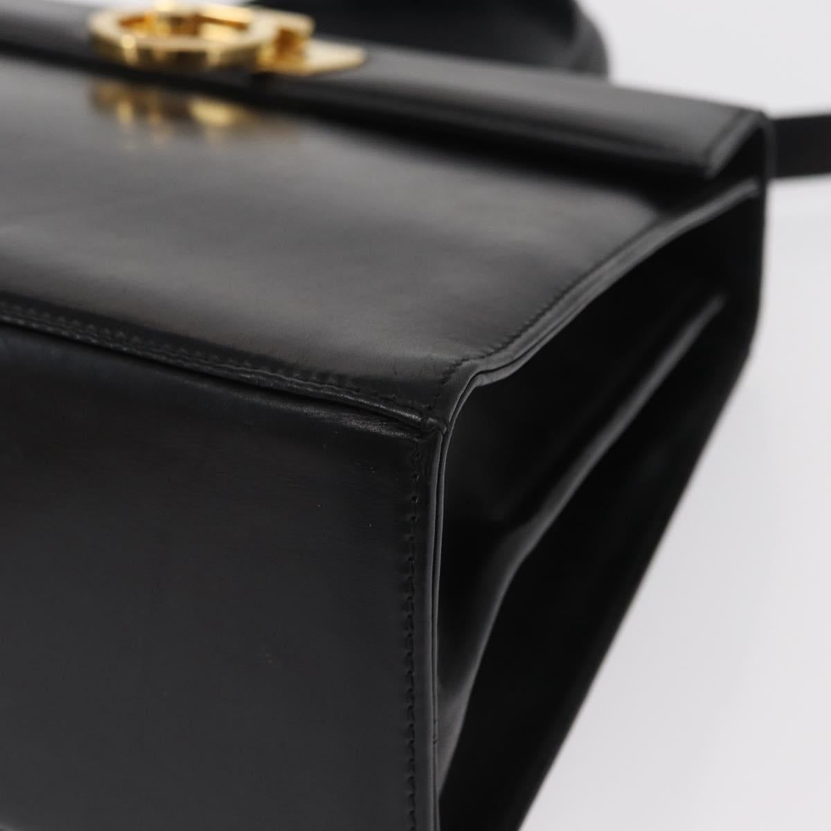 Salvatore Ferragamo Gancini Hand Bag Leather 2way Black Gold Auth 159742A