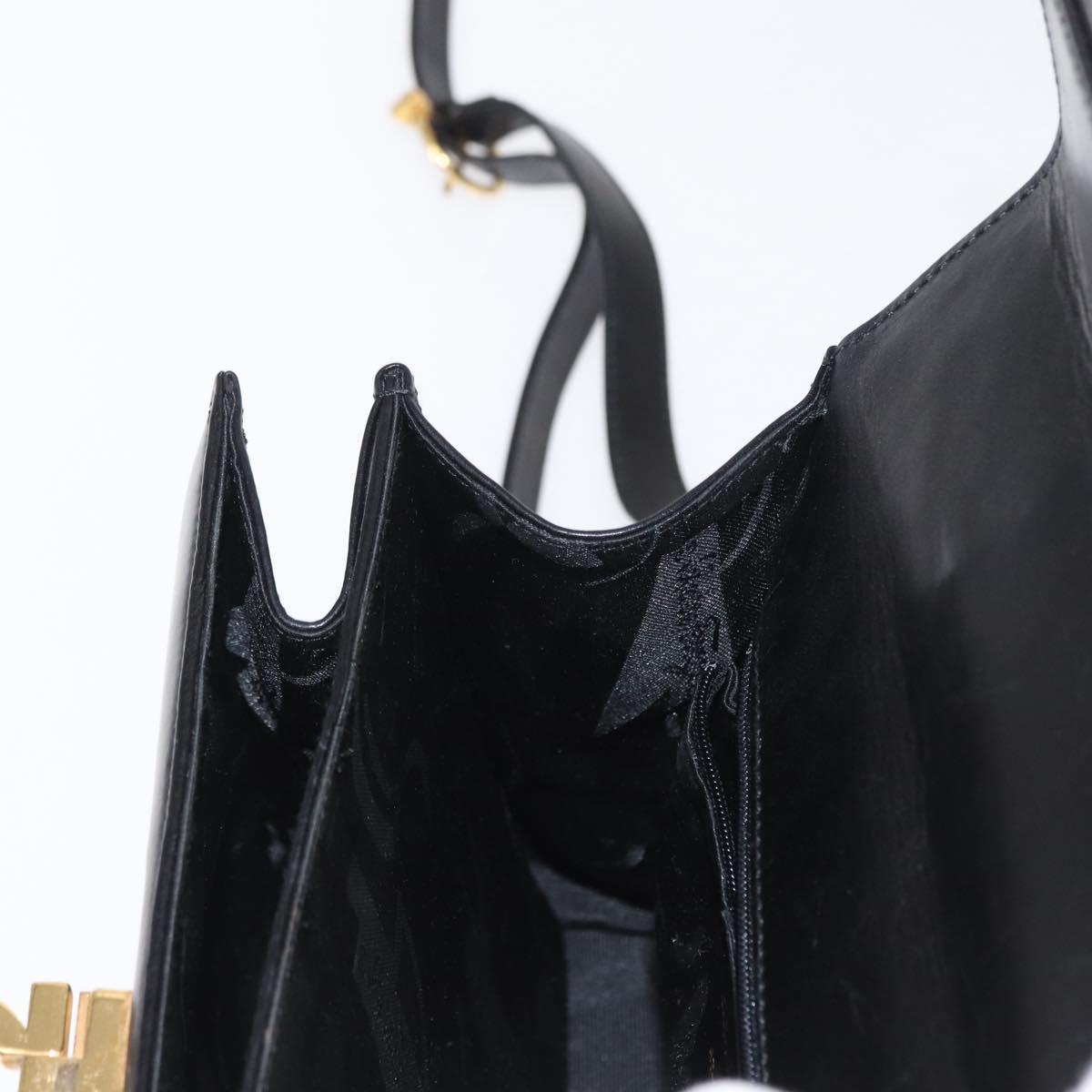 Salvatore Ferragamo Gancini Hand Bag Leather 2way Black Gold Auth 159742A