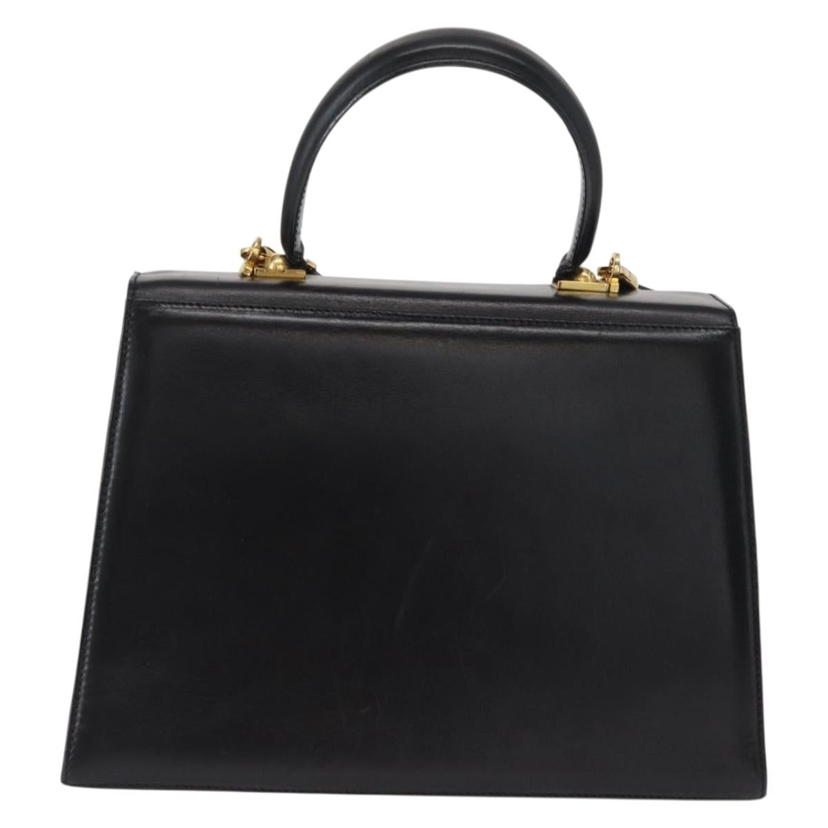 Salvatore Ferragamo Gancini Hand Bag Leather 2way Black Gold Auth 159742A