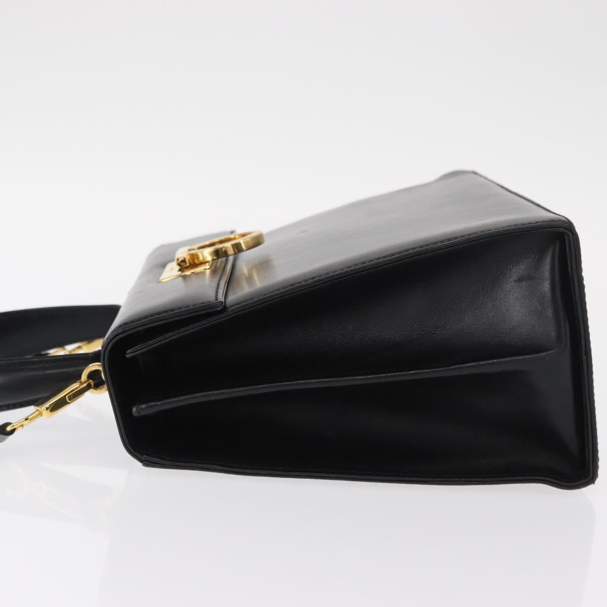 Salvatore Ferragamo Gancini Hand Bag Leather 2way Black Gold Auth 159742