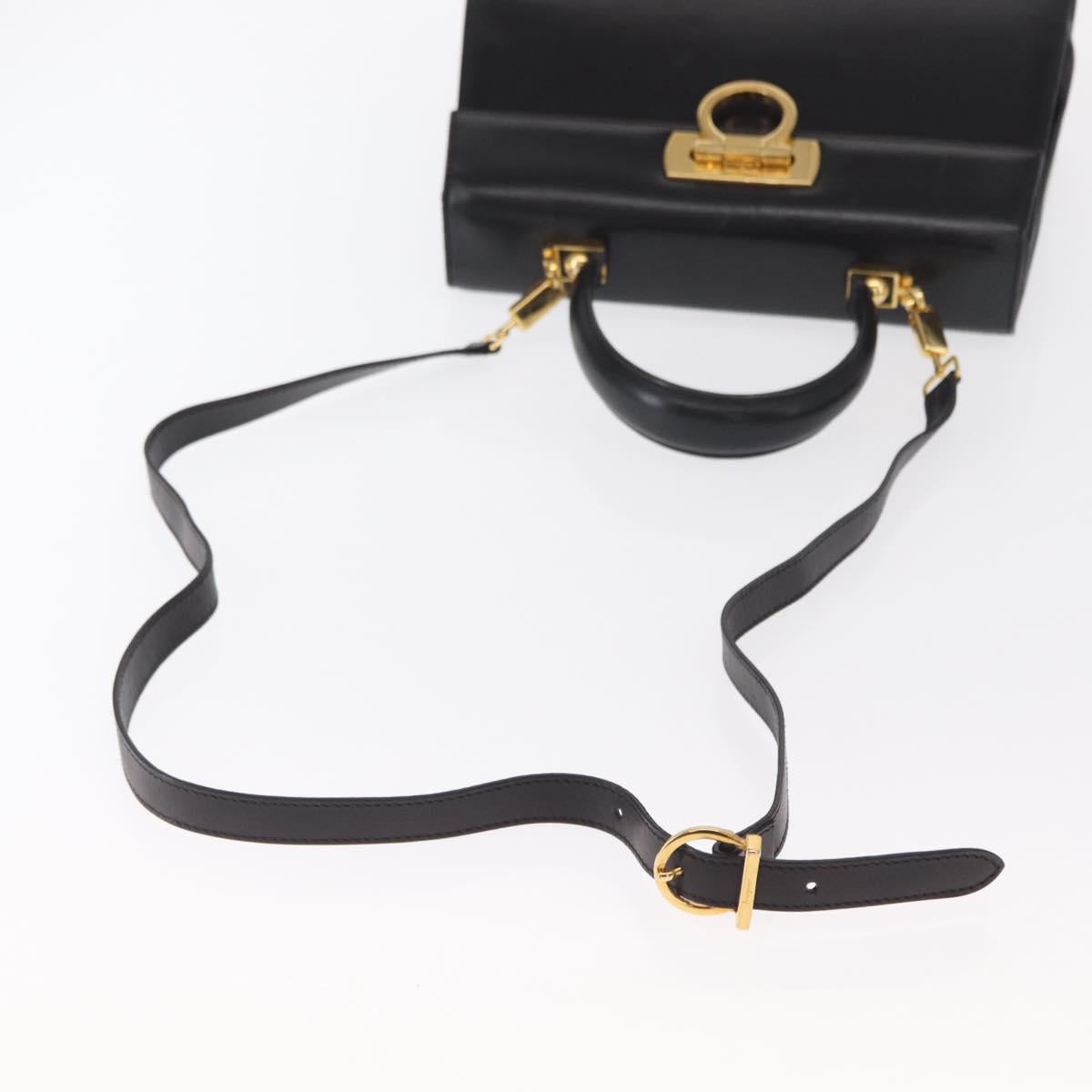 Salvatore Ferragamo Gancini Hand Bag Leather 2way Black Gold Auth 159742A