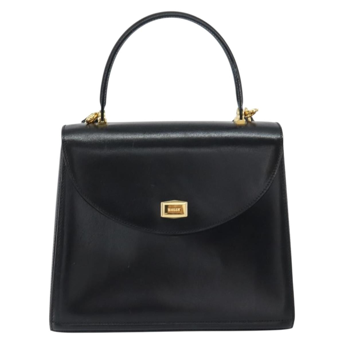 BALLY Hand Bag Leather 2way Black Gold Auth 159743