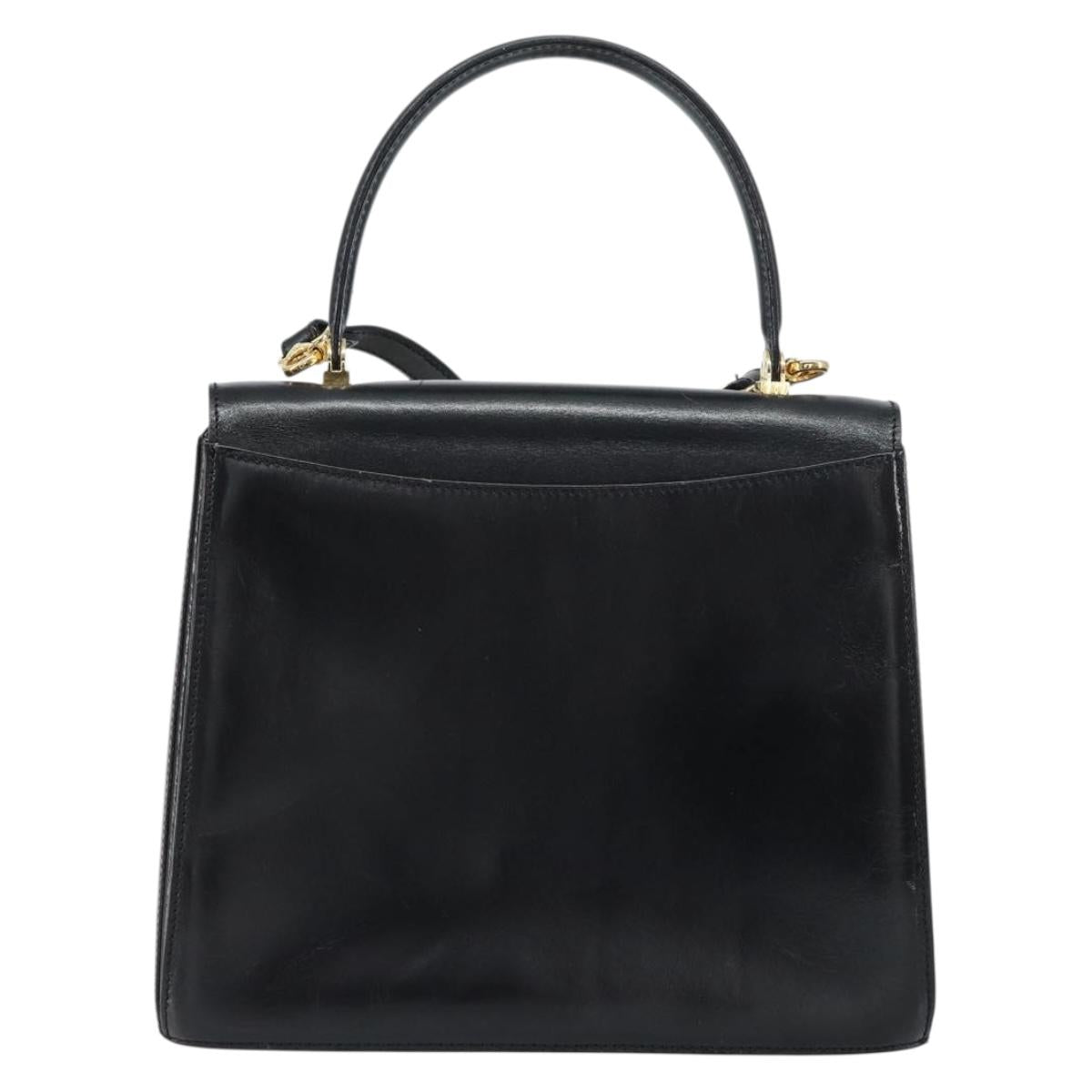 BALLY Hand Bag Leather 2way Black Gold Auth 159743