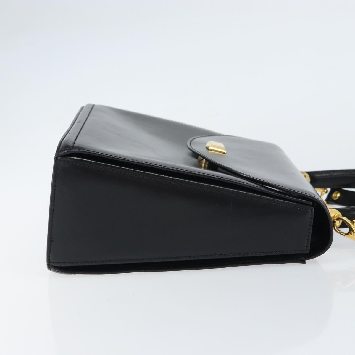 BALLY Hand Bag Leather 2way Black Gold Auth 159743