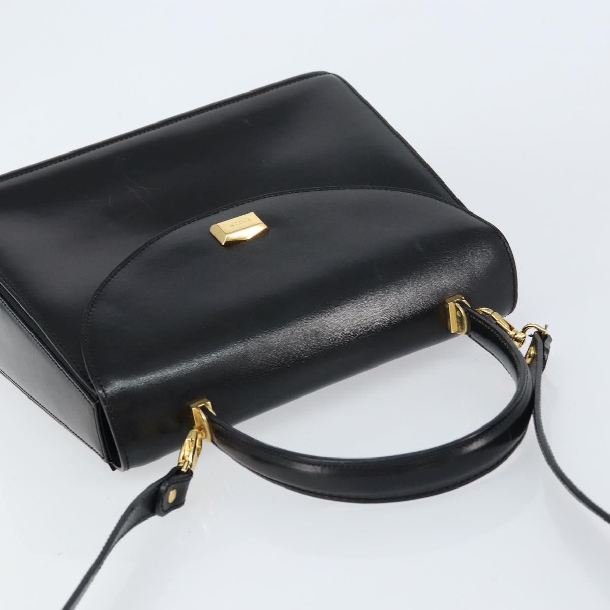 BALLY Hand Bag Leather 2way Black Gold Auth 159743