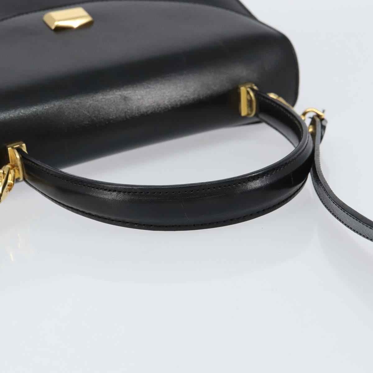 BALLY Hand Bag Leather 2way Black Gold Auth 159743