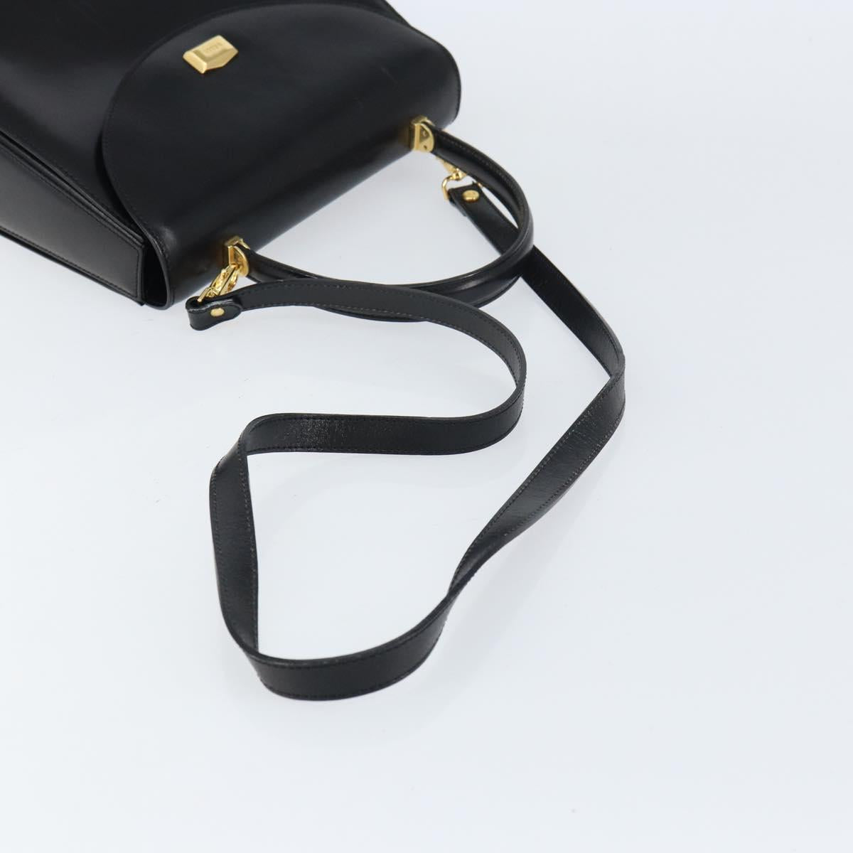 BALLY Hand Bag Leather 2way Black Gold Auth 159743