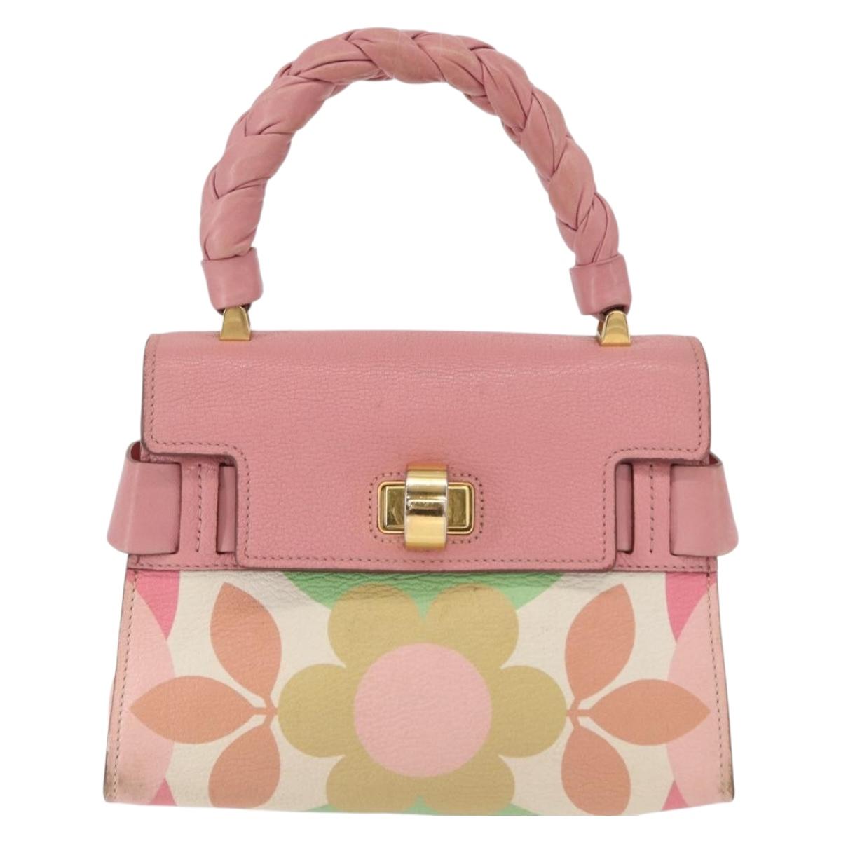 Miu Miu Hand Bag Leather Pink Gold Auth 159745