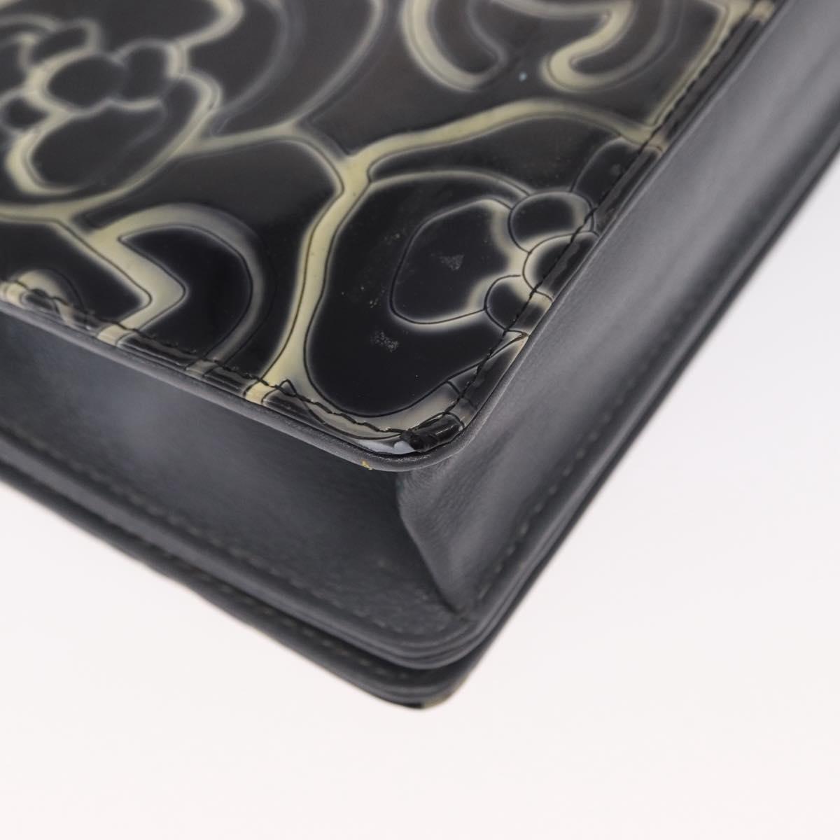 CHANEL Camellia COCO Mark Chain Wallet Patent leather Gray Silver CC Auth 159748