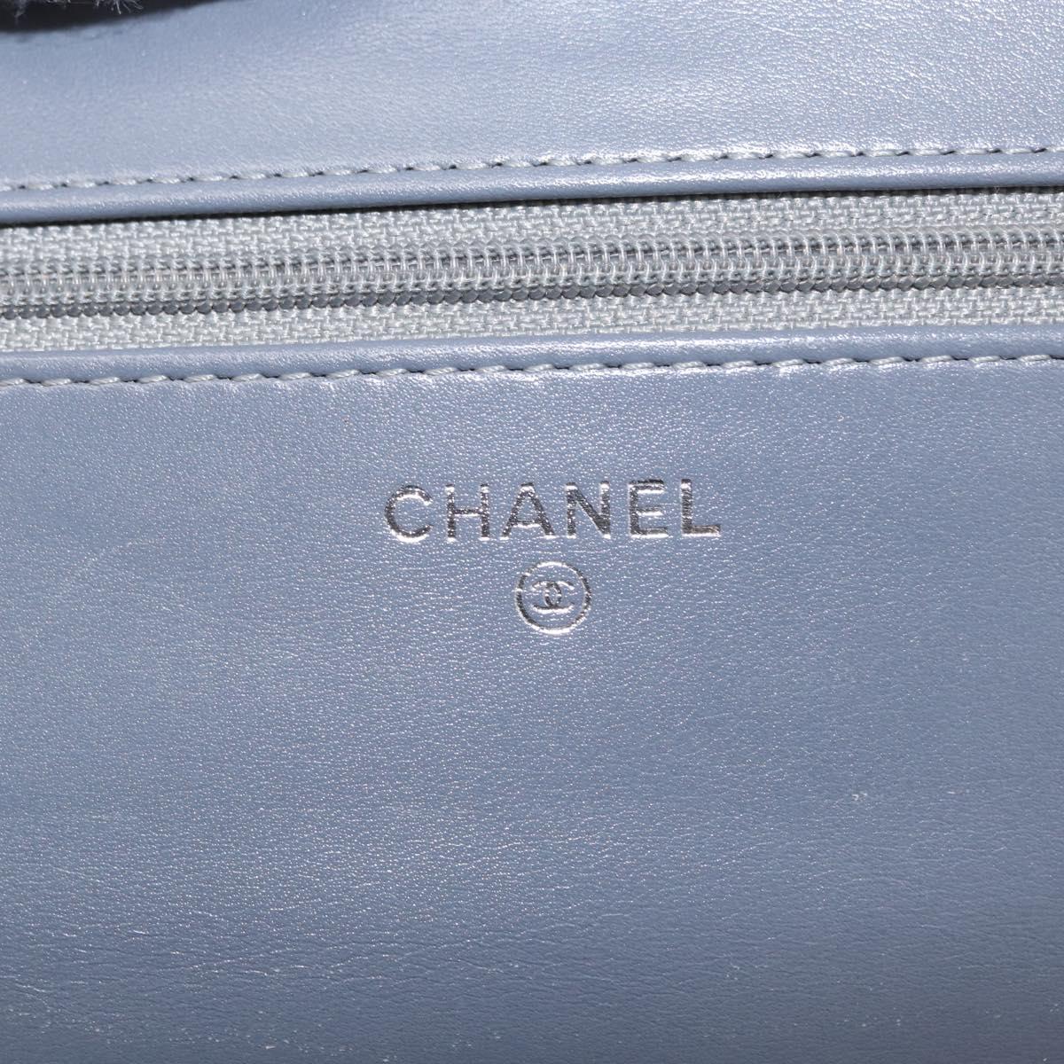 CHANEL Camellia COCO Mark Chain Wallet Patent leather Gray Silver CC Auth 159748