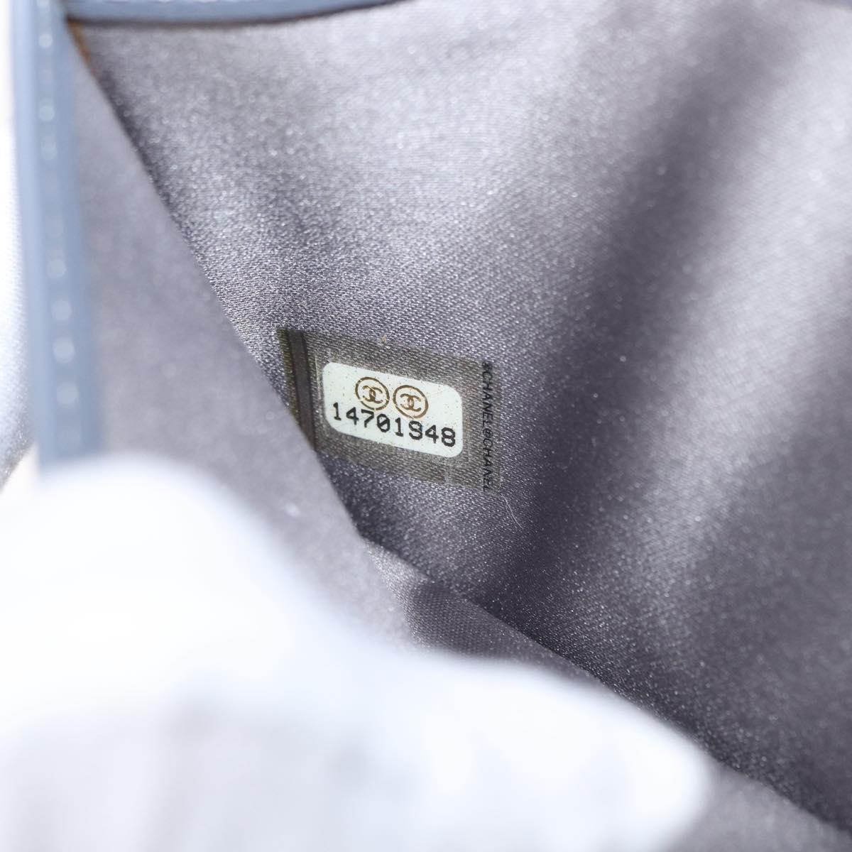 CHANEL Camellia COCO Mark Chain Wallet Patent leather Gray Silver CC Auth 159748