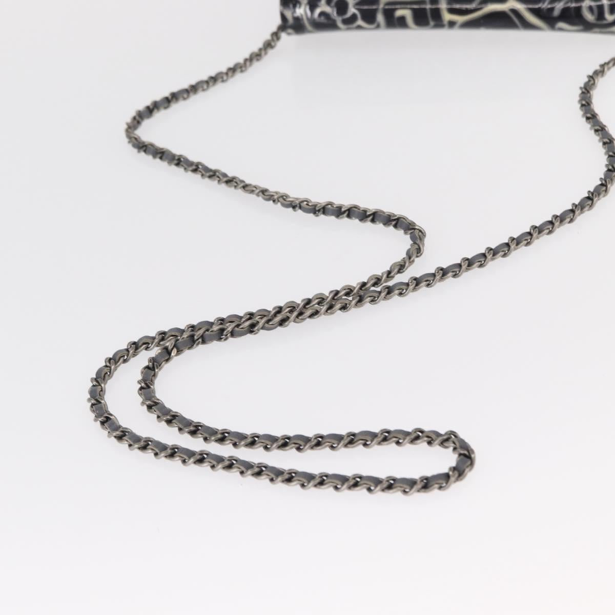 CHANEL Camellia COCO Mark Chain Wallet Patent leather Gray Silver CC Auth 159748