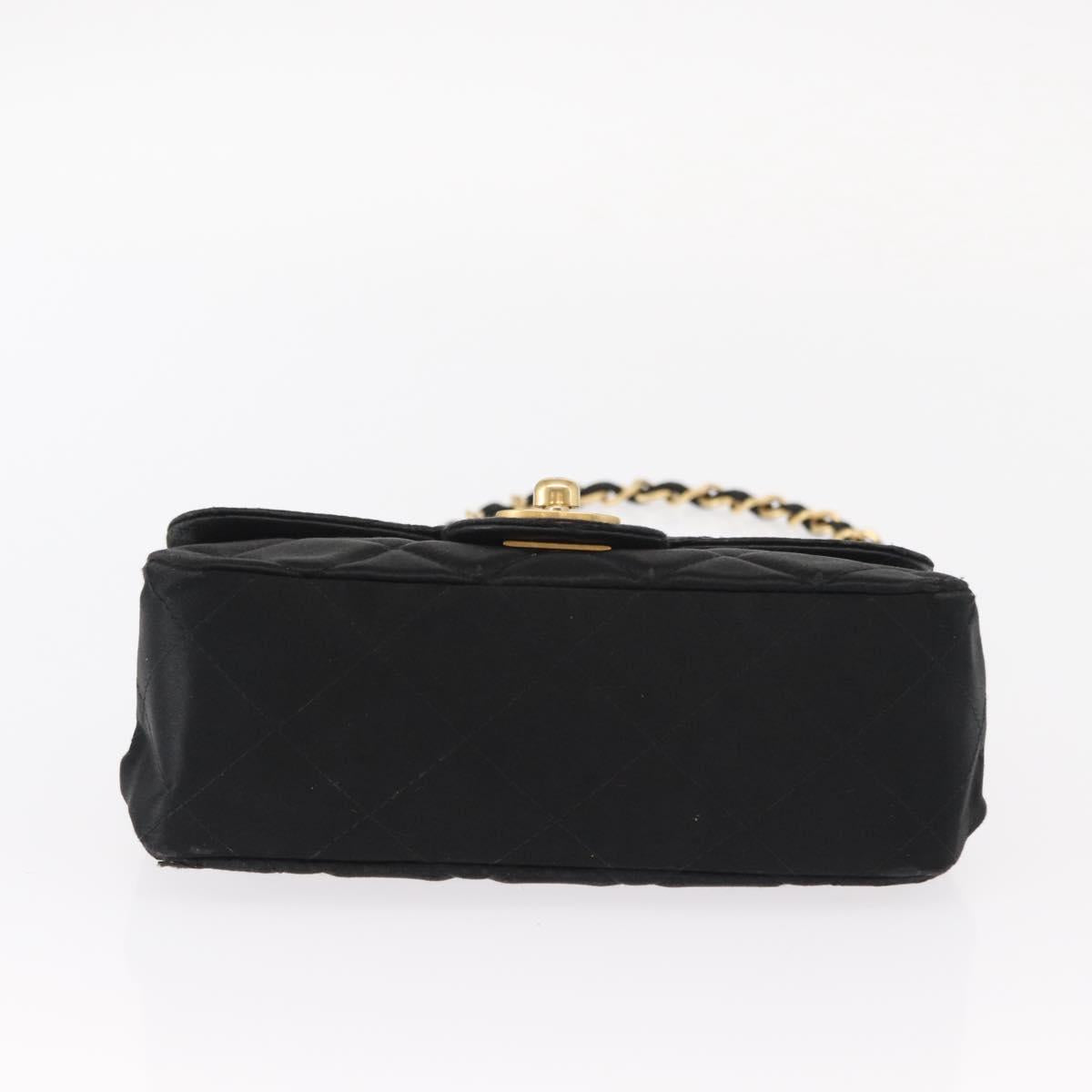 CHANEL Matelasse Chain Shoulder Bag Satin Black Gold CC Auth 159749