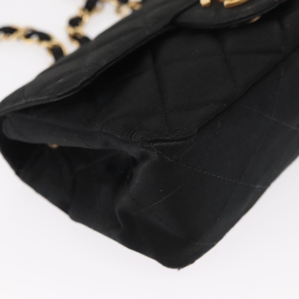 CHANEL Matelasse Chain Shoulder Bag Satin Black Gold CC Auth 159749