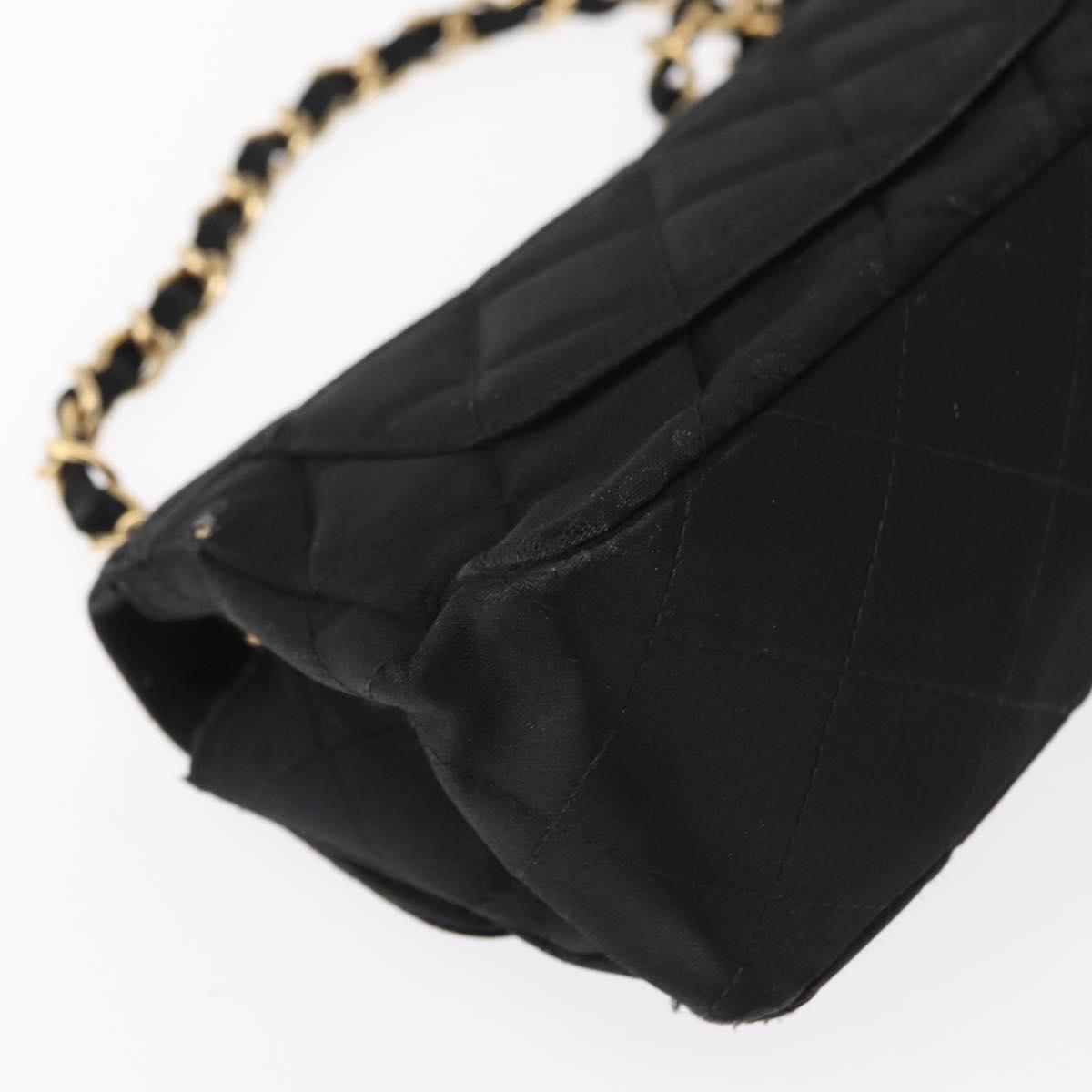 CHANEL Matelasse Chain Shoulder Bag Satin Black Gold CC Auth 159749