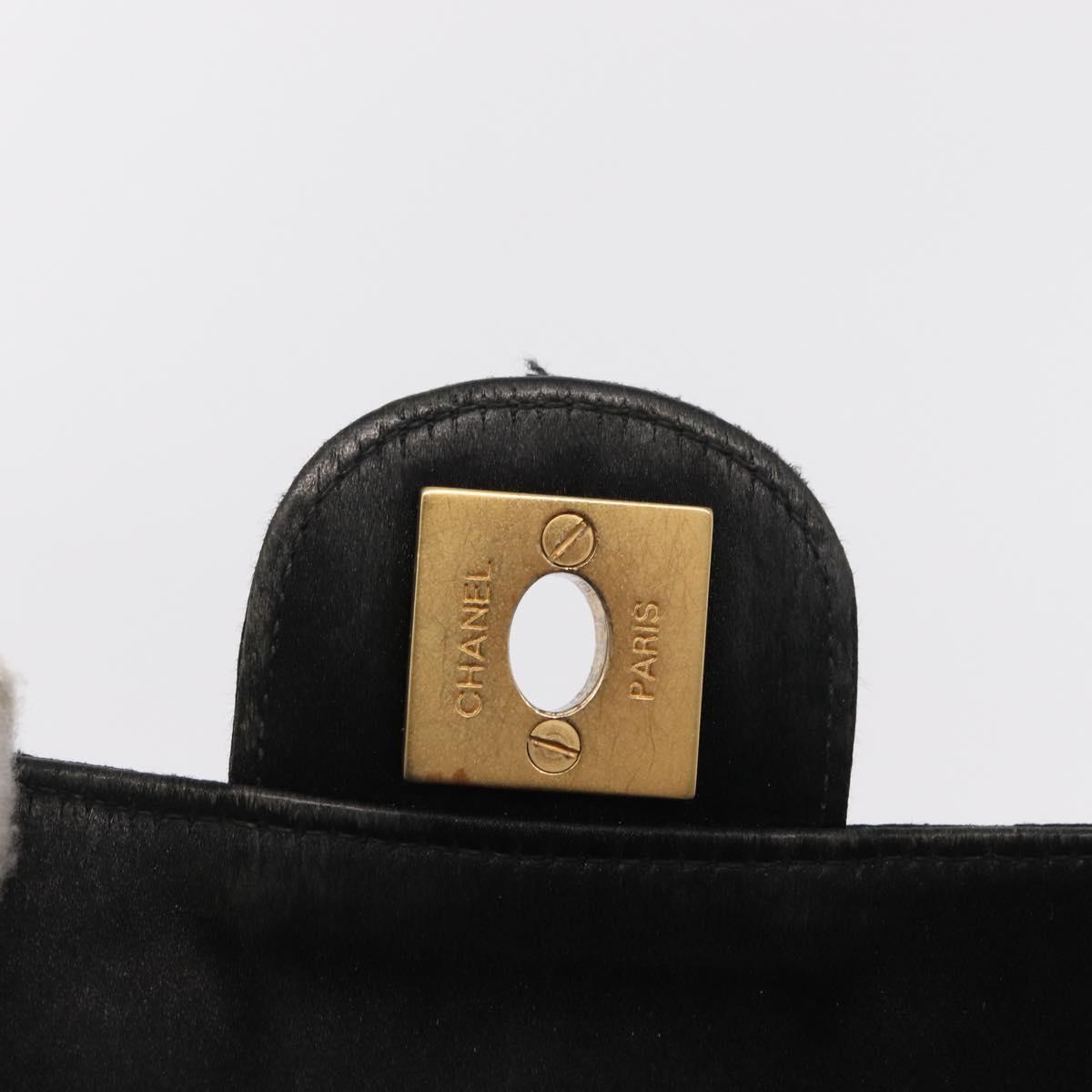 CHANEL Matelasse Chain Shoulder Bag Satin Black Gold CC Auth 159749