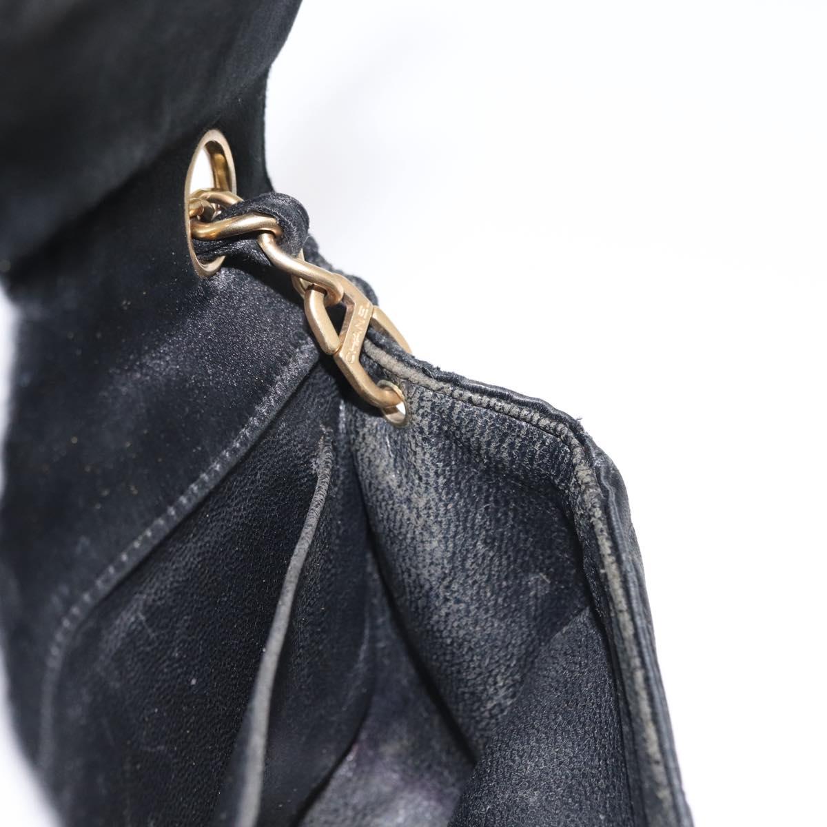 CHANEL Matelasse Chain Shoulder Bag Satin Black Gold CC Auth 159749