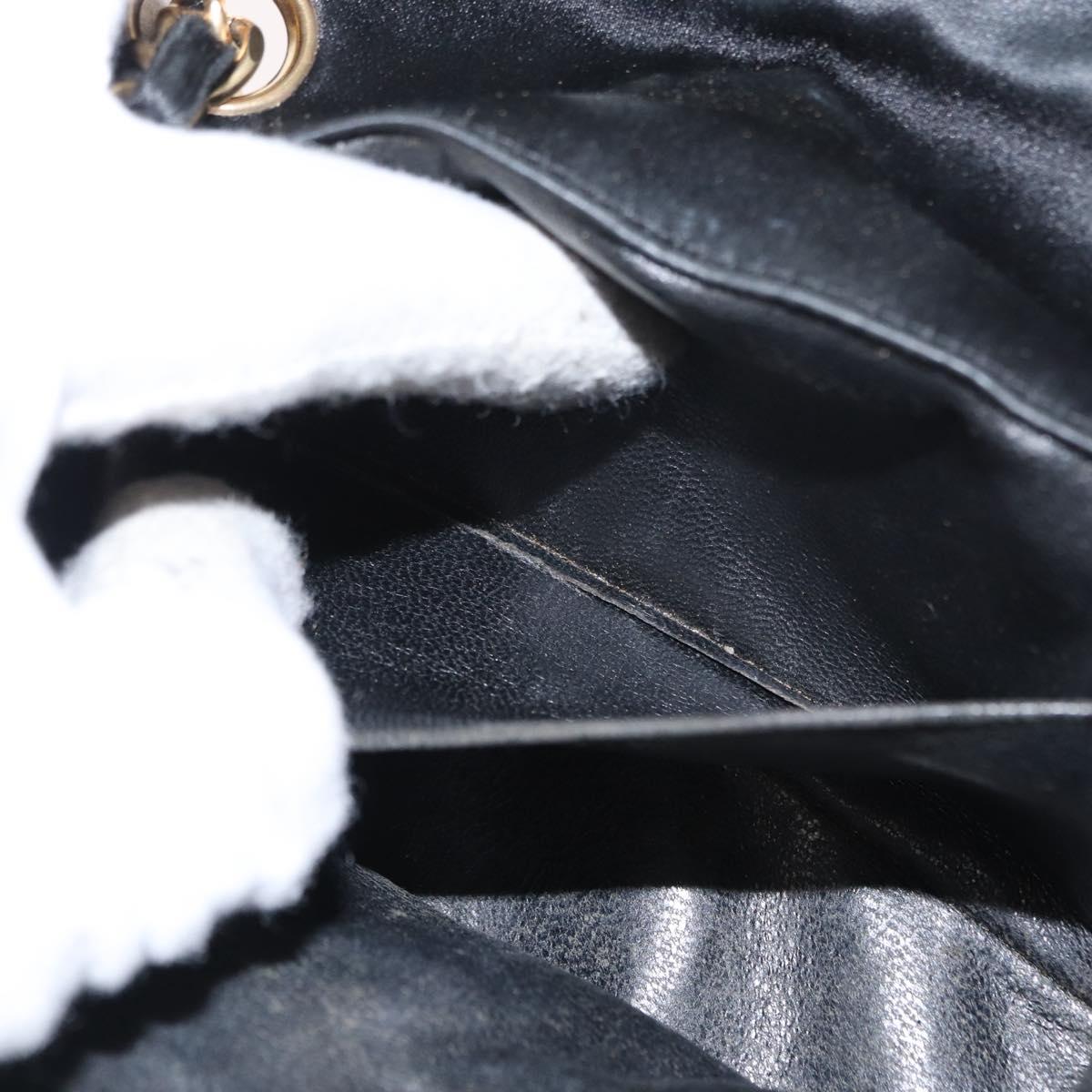 CHANEL Matelasse Chain Shoulder Bag Satin Black Gold CC Auth 159749