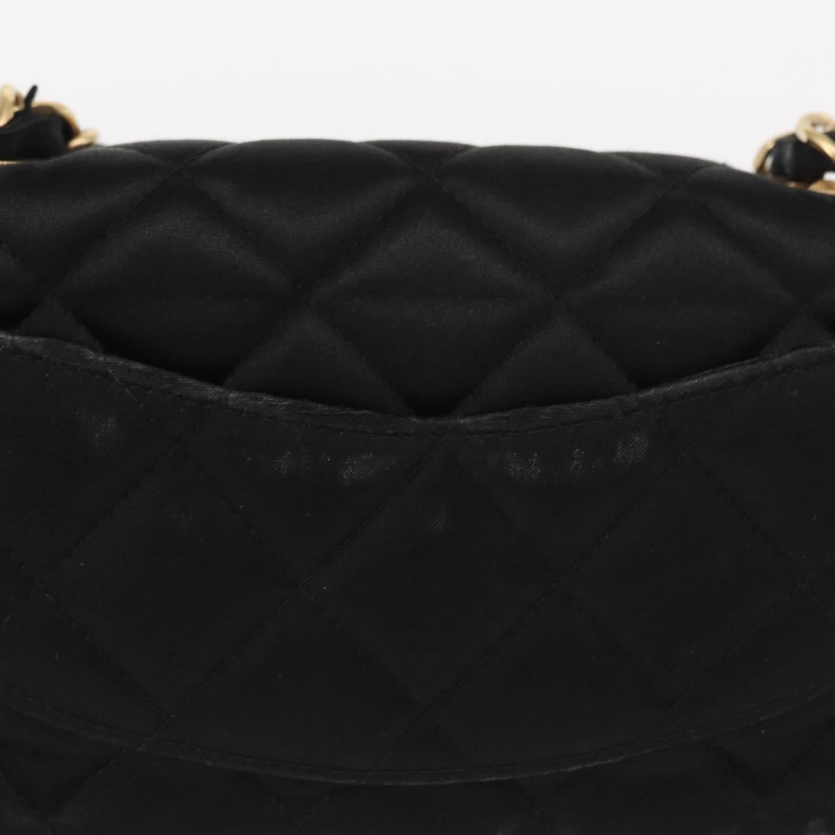 CHANEL Matelasse Chain Shoulder Bag Satin Black Gold CC Auth 159749
