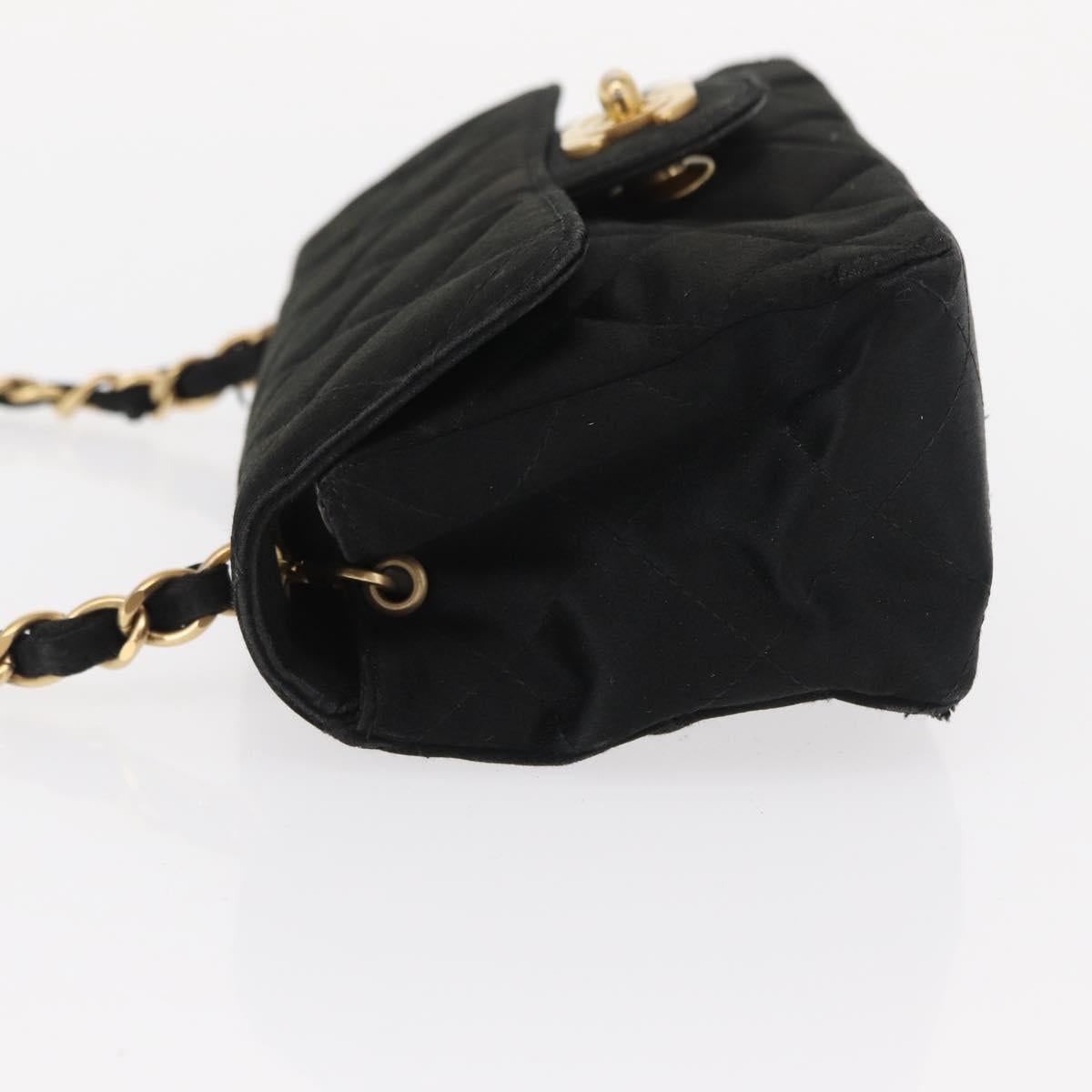 CHANEL Matelasse Chain Shoulder Bag Satin Black Gold CC Auth 159749