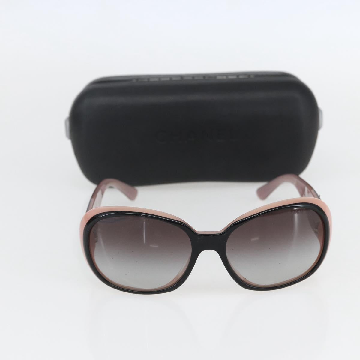 CHANEL Camelia Sunglasses plastic Black Pink CC Auth 159754