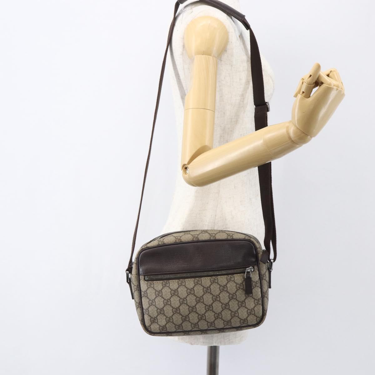 GUCCI GG Supreme Shoulder Bag PVC Beige Silver 114291 Auth 159775
