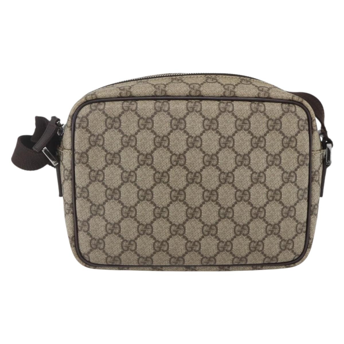 GUCCI GG Supreme Shoulder Bag PVC Beige Silver 114291 Auth 159775