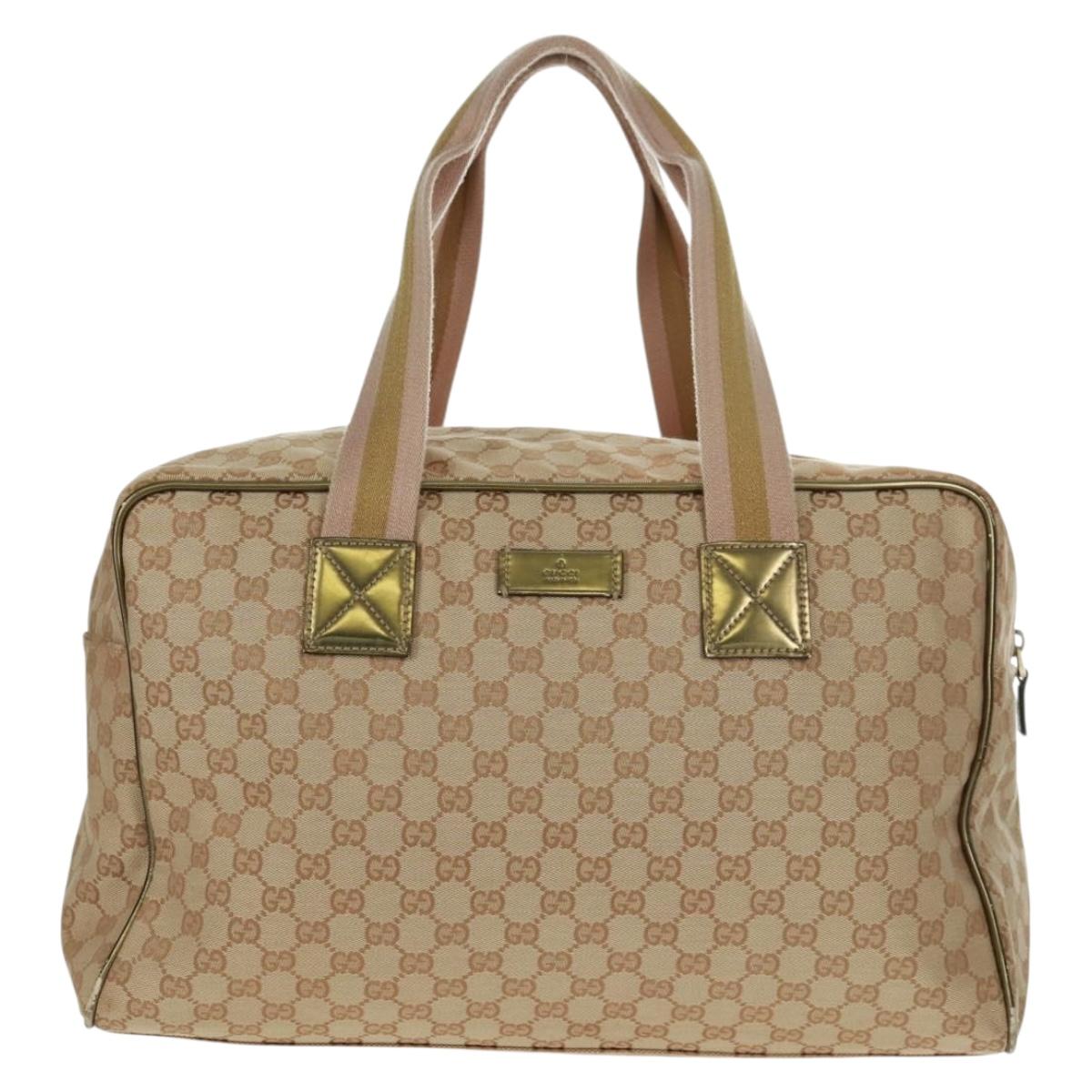 GUCCI GG Canvas Sherry Line Boston Bag Beige Gold pink 153240 Auth 159776