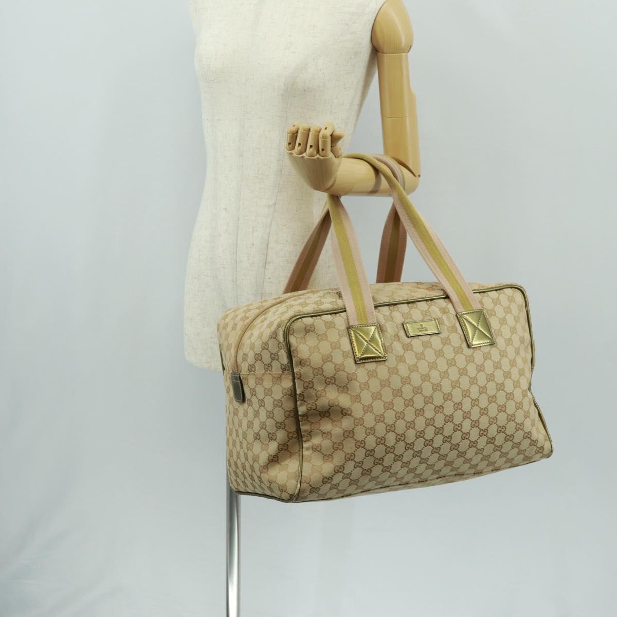 GUCCI GG Canvas Sherry Line Boston Bag Beige Gold pink 153240 Auth 159776