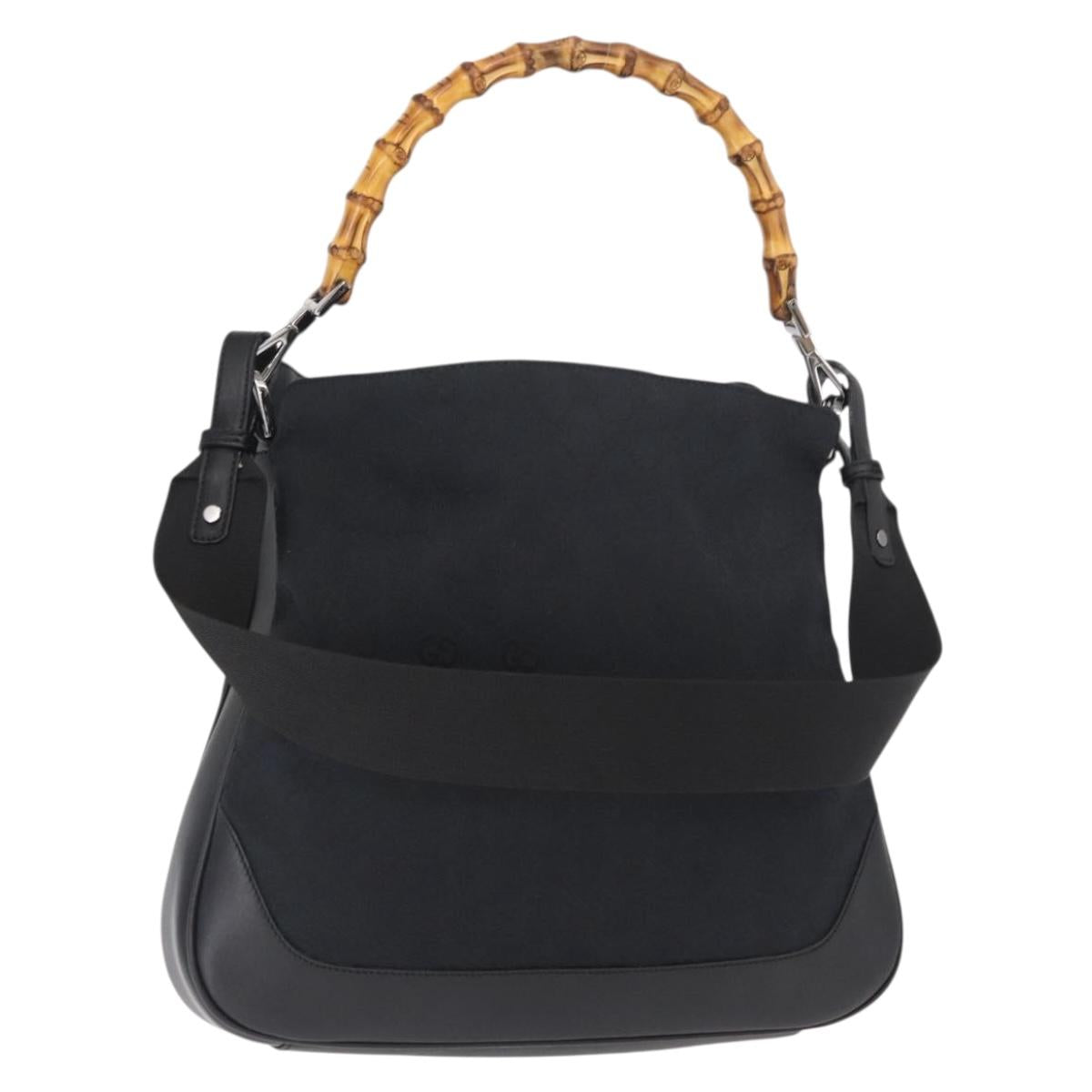 GUCCI Bamboo GG Canvas Hand Bag 2way Black Silver 001 4095 Auth 159780