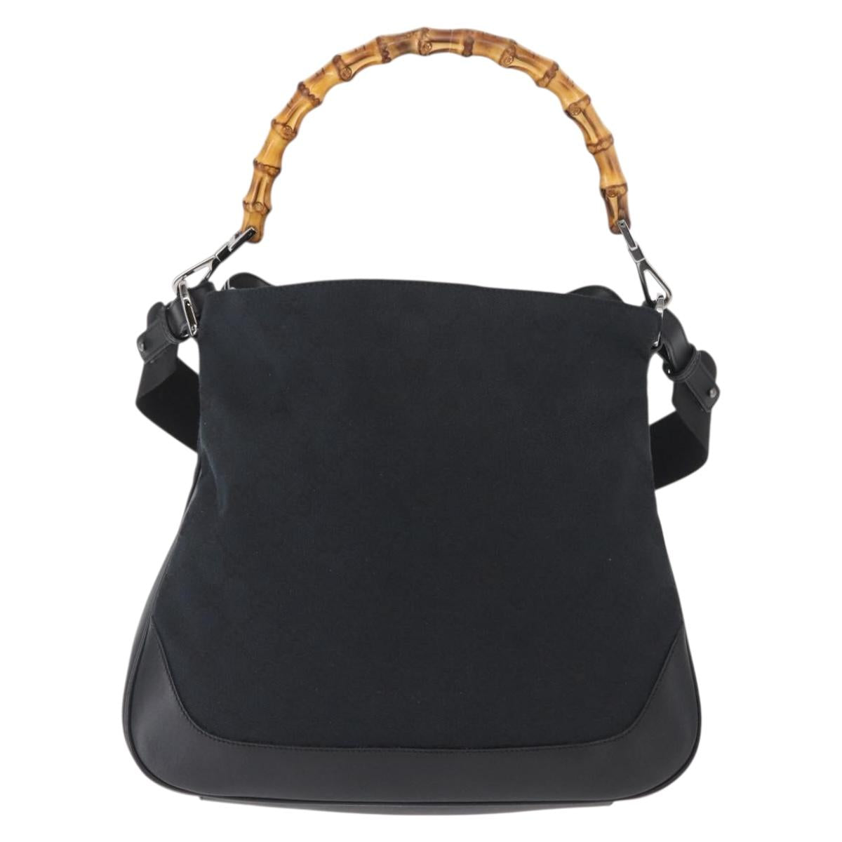 GUCCI Bamboo GG Canvas Hand Bag 2way Black Silver 001 4095 Auth 159780
