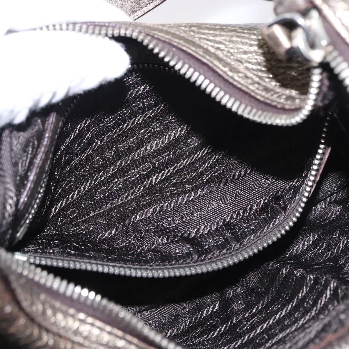PRADA Shoulder Bag Leather Bronze Silver Auth 159784