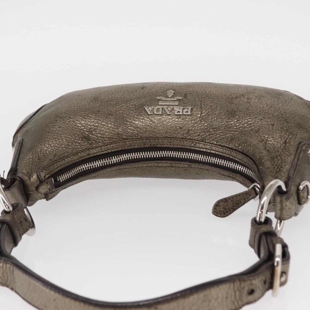 PRADA Shoulder Bag Leather Bronze Silver Auth 159784