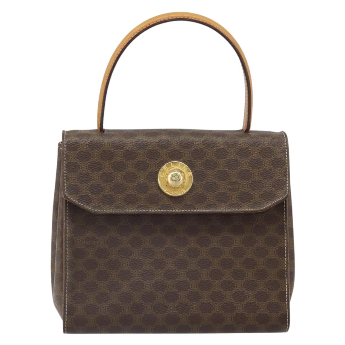 CELINE Macadam Canvas Hand Bag PVC Leather Brown Gold Auth 159824