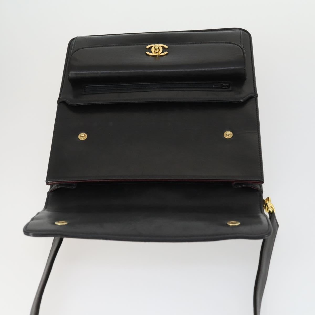 CHANEL Matelasse Chain Shoulder Bag Lamb Skin Black Gold CC Auth 159827SAV