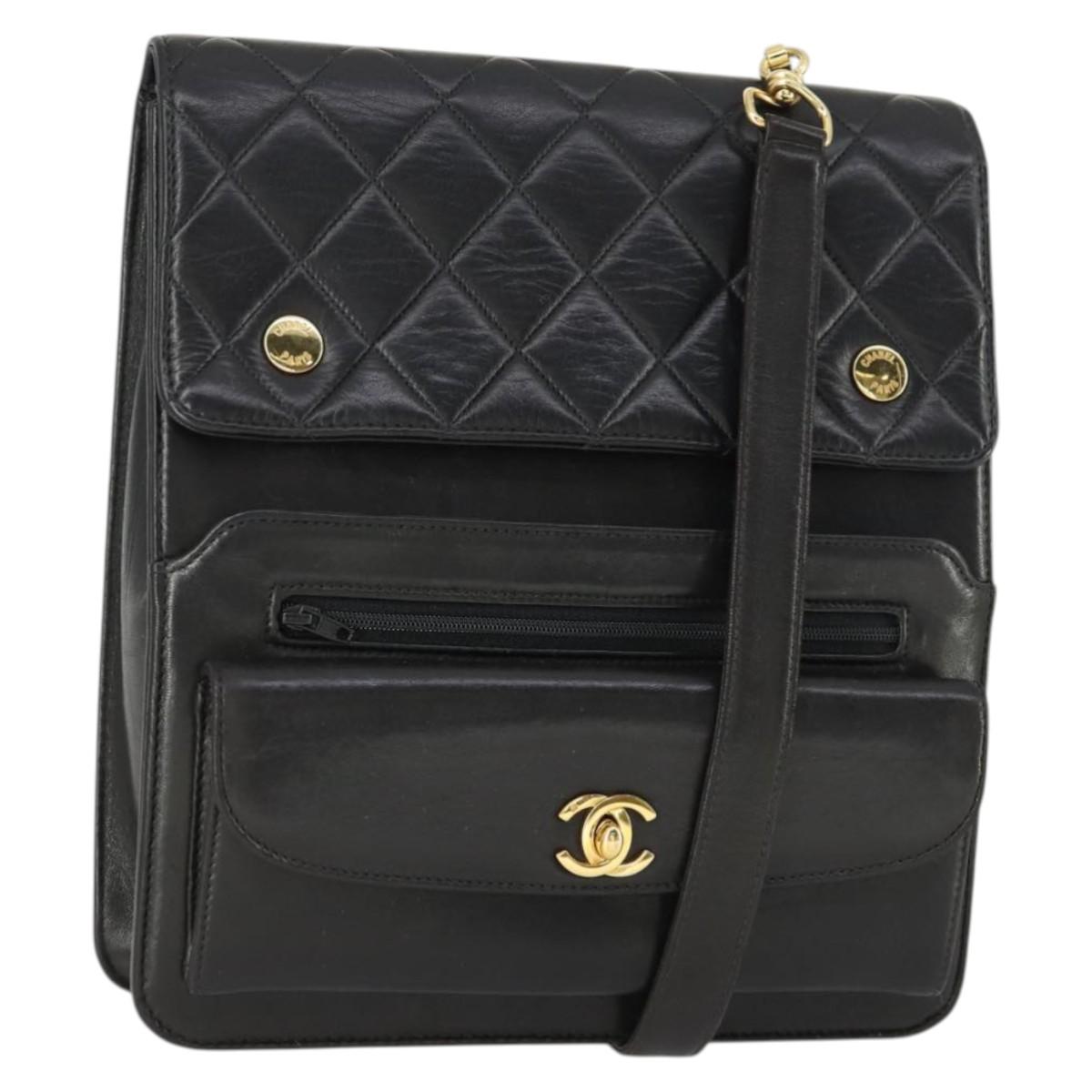 CHANEL Matelasse Chain Shoulder Bag Lamb Skin Black Gold CC Auth 159827SAV