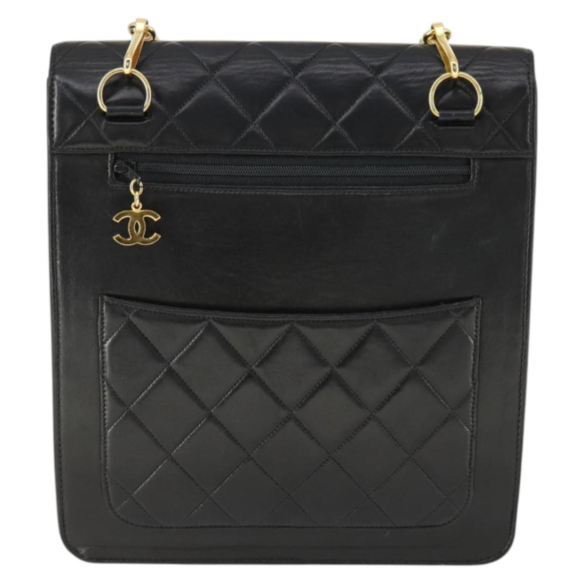 CHANEL Matelasse Chain Shoulder Bag Lamb Skin Black Gold CC Auth 159827SAV