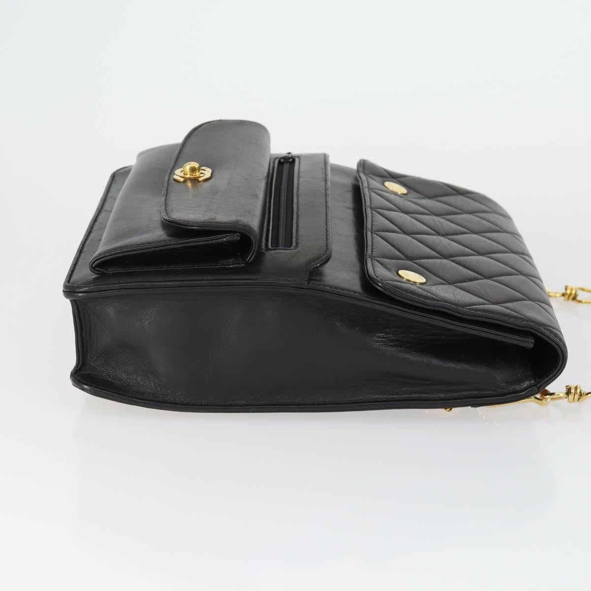 CHANEL Matelasse Chain Shoulder Bag Lamb Skin Black Gold CC Auth 159827SAV