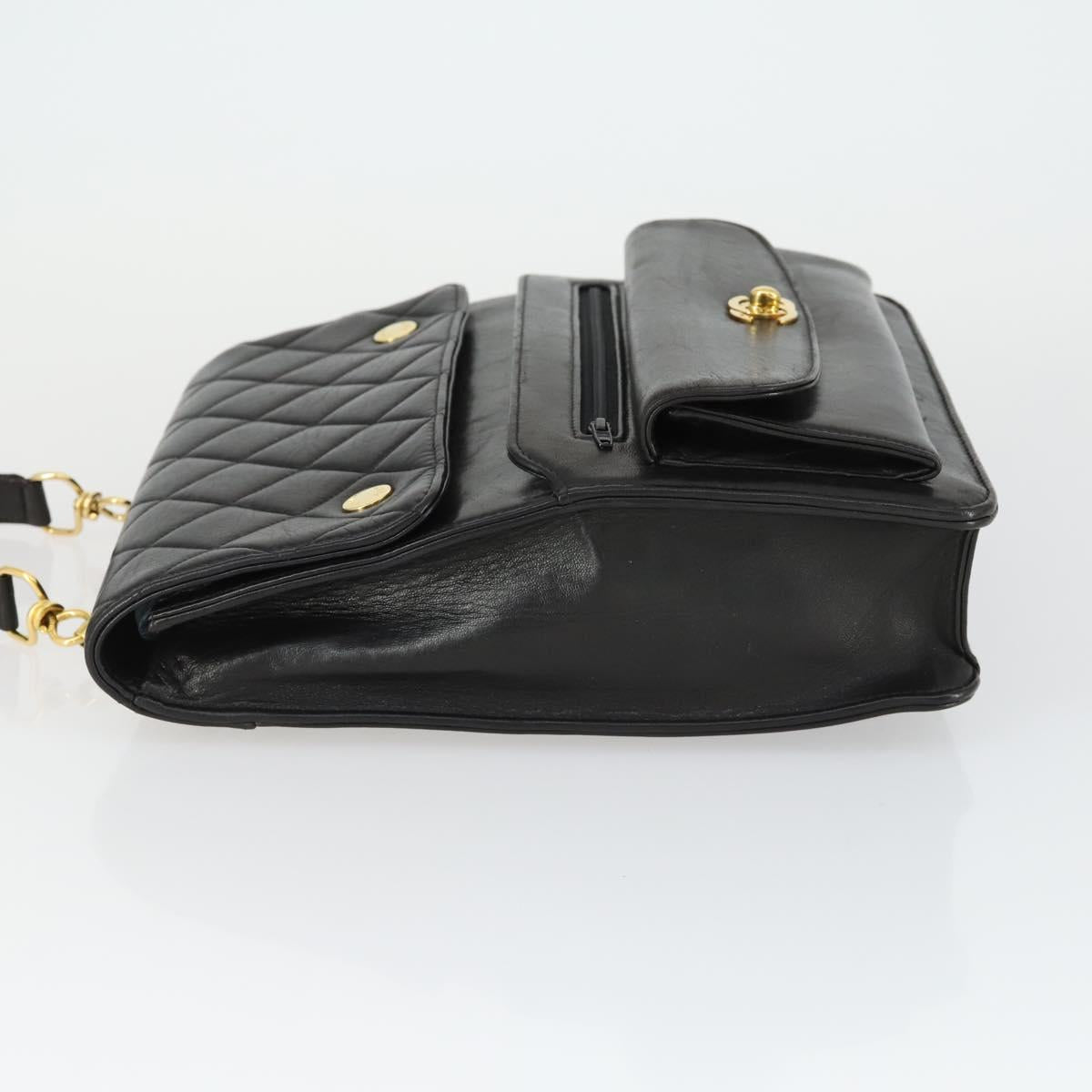CHANEL Matelasse Chain Shoulder Bag Lamb Skin Black Gold CC Auth 159827SAV