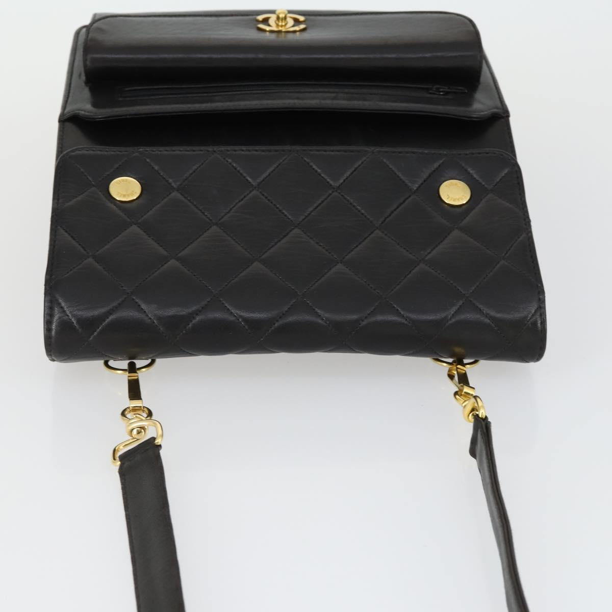 CHANEL Matelasse Chain Shoulder Bag Lamb Skin Black Gold CC Auth 159827SAV