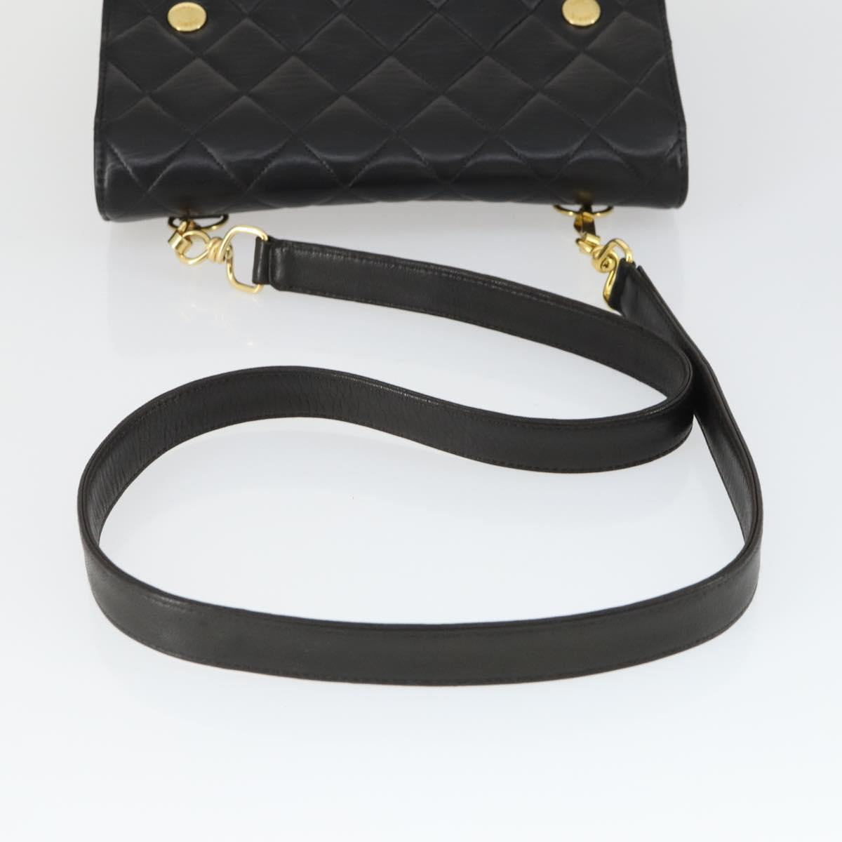 CHANEL Matelasse Chain Shoulder Bag Lamb Skin Black Gold CC Auth 159827SAV