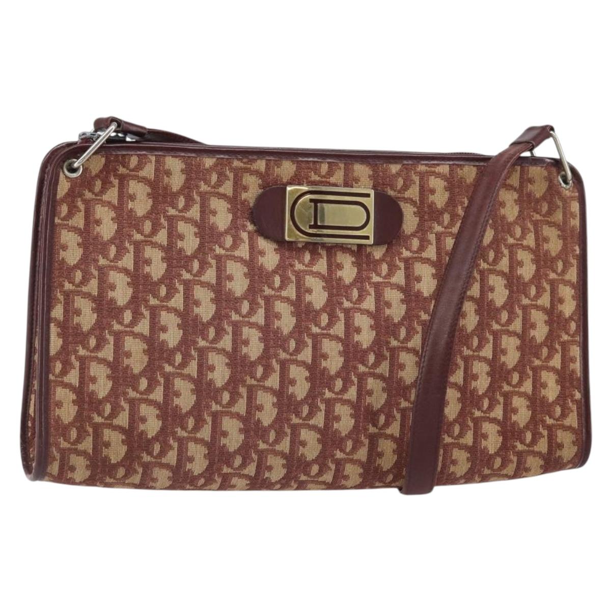 Christian Dior Trotter Canvas Shoulder Bag Red Gold Auth 159831