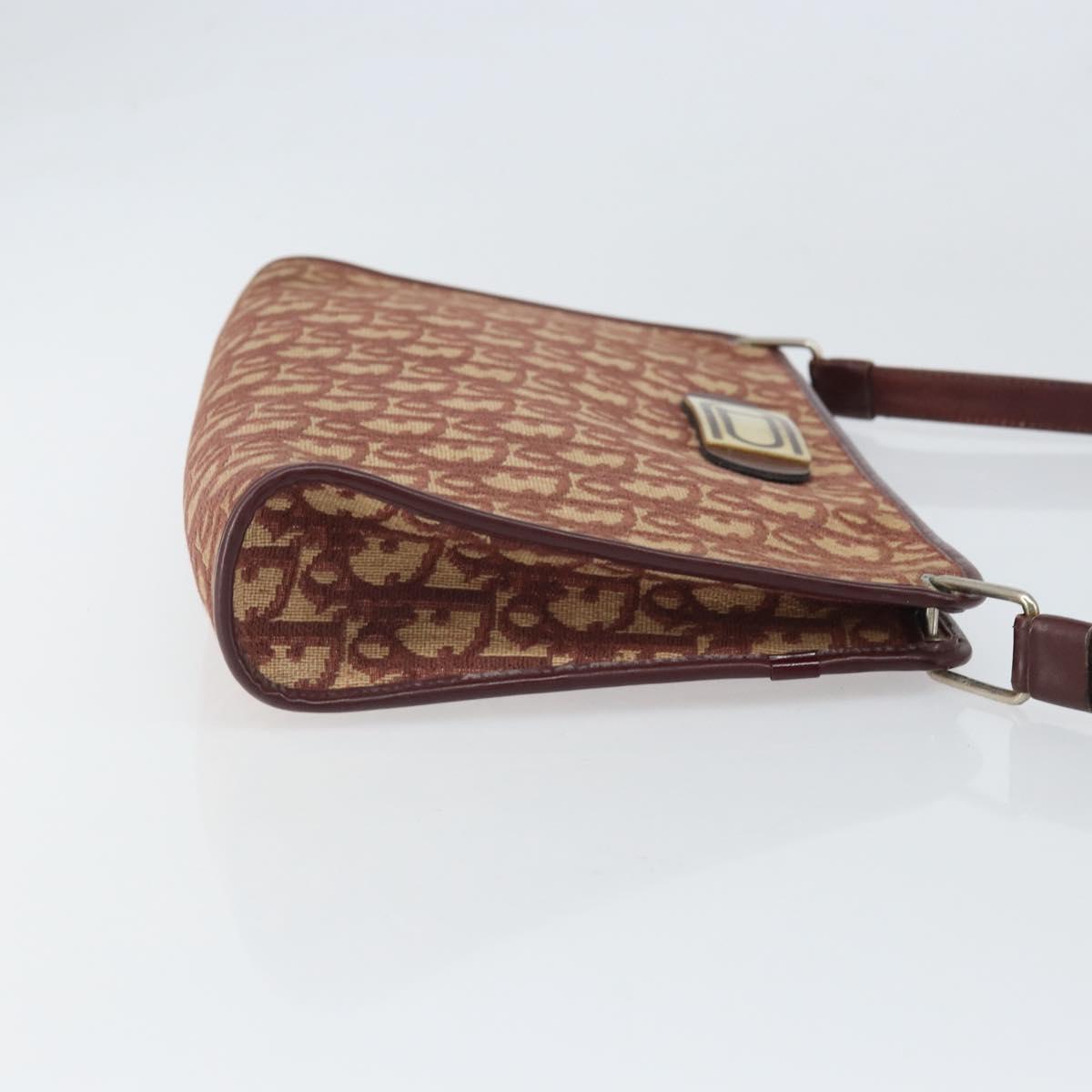 Christian Dior Trotter Canvas Shoulder Bag Red Gold Auth 159831