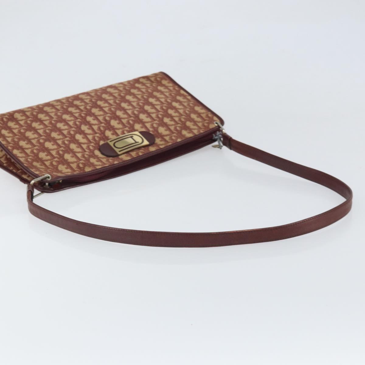 Christian Dior Trotter Canvas Shoulder Bag Red Gold Auth 159831