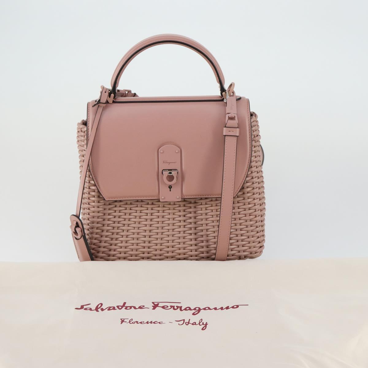 Salvatore Ferragamo Gancini Hand Bag Leather 2way Pink Auth 159841V