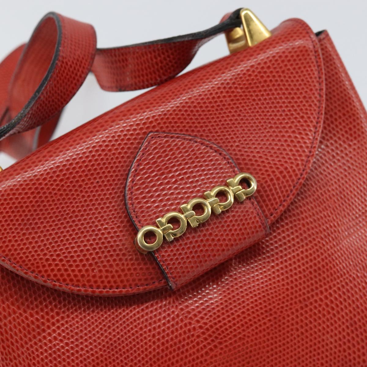 Salvatore Ferragamo Gancini Shoulder Bag Leather Red Gold Auth 159844