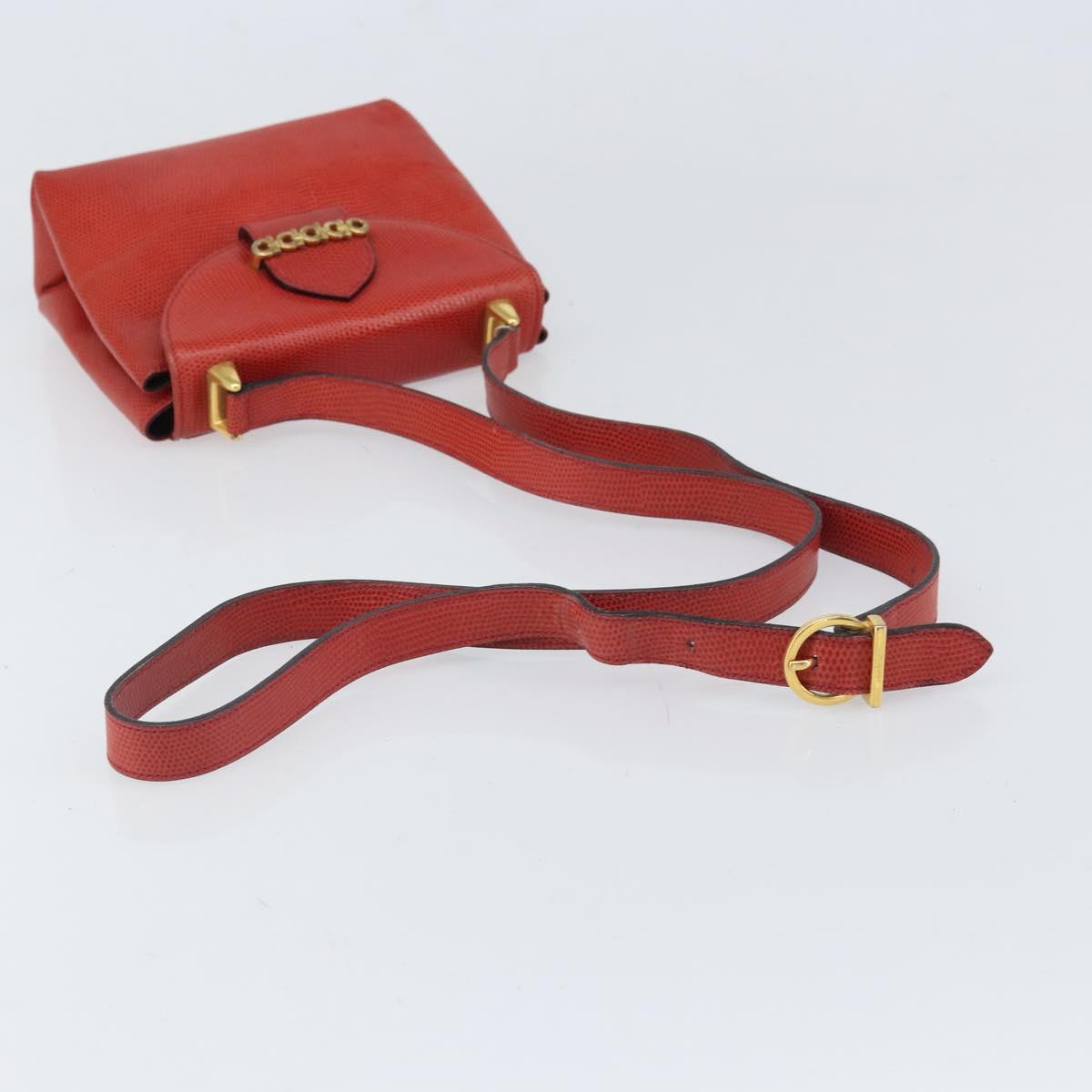 Salvatore Ferragamo Gancini Shoulder Bag Leather Red Gold Auth 159844