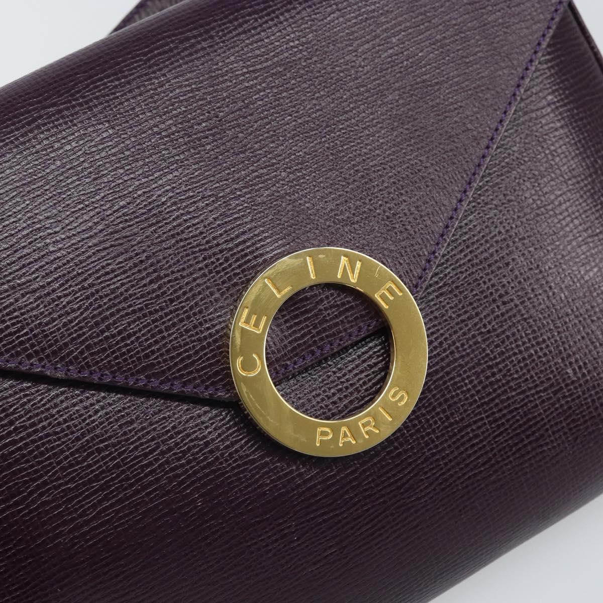 CELINE Circle Shoulder Bag Leather Purple Gold Auth 159845V